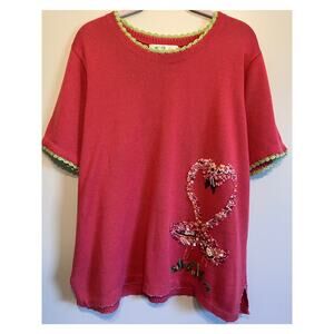 90s Quacker Factory Flamingos Love Birds Tropical Resort Short Sleeve Sweater 1X